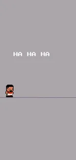 Pixel art character laughing on light gray background.