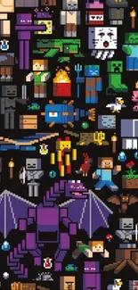 Vibrant pixel art mobile wallpaper with game-inspired designs.