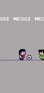 Retro pixel art wallpaper with soccer players and a ball on a gray background.