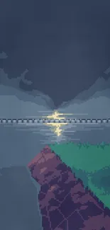 Pixel art sunset over a serene lake with vivid colors.