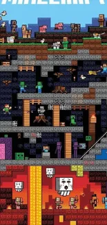 Colorful pixel art wallpaper with underground scene and gaming characters.