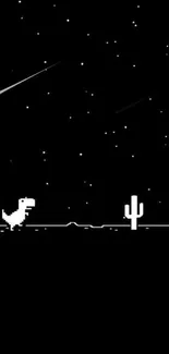 Pixel art dinosaur and cactus under a starry night sky wallpaper.