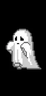 Pixel art ghost on black background.