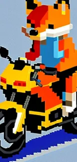 Pixelated fox riding a motorcycle in vibrant colors.