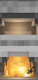 Pixelated furnace wallpaper with bright orange flame.