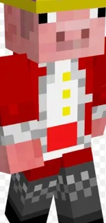 Pixelated Minecraft-style pig in red suit wallpaper.