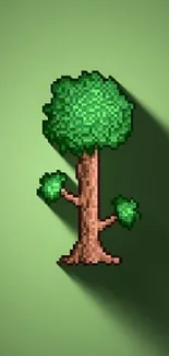 Pixelated tree with green background wallpaper.