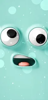 Playful 3D cartoon face on mint green background.