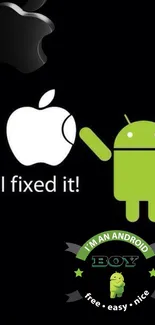 Android vs Apple humorous wallpaper for mobile devices.