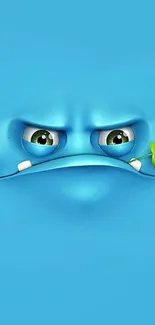 Playful blue cartoon face wallpaper with expressive eyes and vibrant colors.