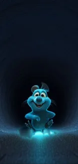 Blue animated creature in glowing tunnel wallpaper.