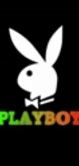 Playboy bunny logo on black background with colorful text.