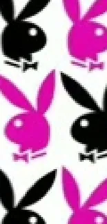 Vibrant black and pink bunny pattern wallpaper.