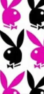 Pink and black bunny pattern wallpaper