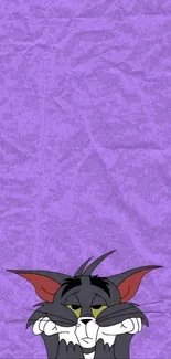 Cartoon cat with bored expression on purple background wallpaper.