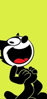 Cartoon character laughing with a yellow-green background.