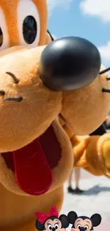 Close-up of a cheerful cartoon dog character.
