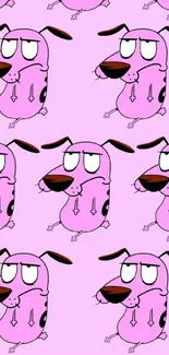 Cartoon pink dog pattern phone wallpaper.