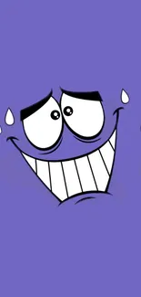 Cheeky cartoon face on purple mobile wallpaper.