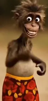 Cartoon monkey with colorful shorts