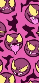 Playful purple cartoon monster background on pink wallpaper.