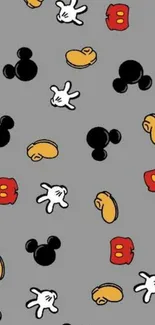 Mobile wallpaper with playful cartoon shapes on a gray background.