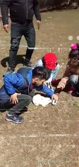 Kids playing with a rabbit in a sunny park.