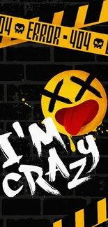 Mobile wallpaper with emojis and graffiti-style text on black background.