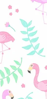 Playful flamingo pattern with pink and green colors on a mobile wallpaper.