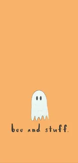 Cute ghost on an orange background with fun text.