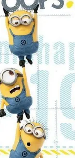 Playful Minions hanging "Oops!!" wallpaper.