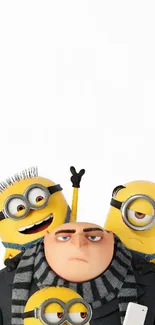 Playful minions and leader character in mobile wallpaper.