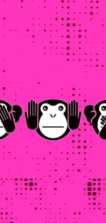 Playful monkey emoji wallpaper with pink background.