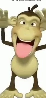 Cartoon monkey making a funny face on a beige background.