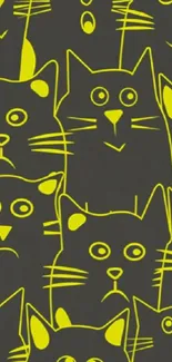 Neon cat pattern wallpaper with playful design.