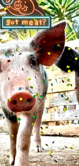 Adorable pigs with colorful confetti in a lively mobile wallpaper.