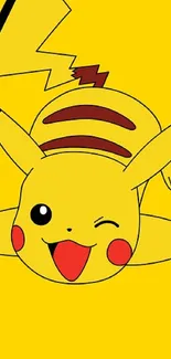 Playful Pikachu on a bright yellow background.