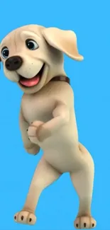 Cute cartoon dog on light blue background.