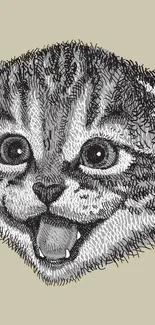 Playful hand-drawn sketch of a cat in monochrome tones as a mobile phone wallpaper.