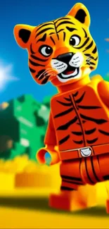 Playful tiger toy in colorful scene wallpaper.