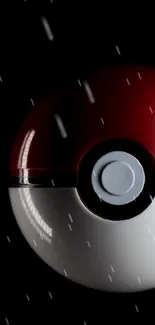 Minimalist red and white Pokeball on black background.