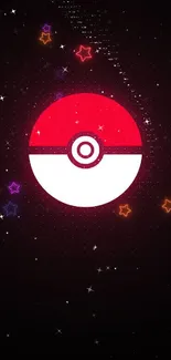 Minimalist Pokeball wallpaper with red and black background.