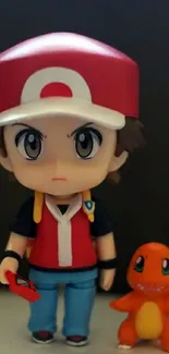 Pokemon characters with anime figurine art in strong red tones.