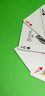 Poker cards and chips on green background wallpaper.