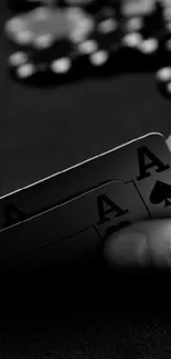 Monochrome wallpaper featuring a pair of aces in poker.