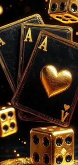 Golden poker cards and dice with luxurious design