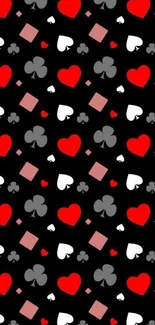 Poker-themed mobile wallpaper with card symbols on black