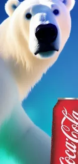 Polar bear with Coca-Cola can on mobile wallpaper.