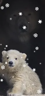 Polar bear cub standing at den entrance.