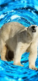 Polar bear in a striking blue ice tunnel wallpaper.